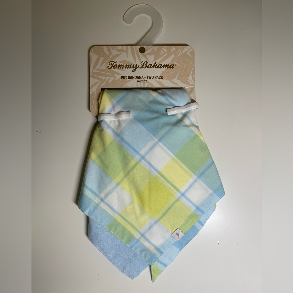 Tommy Bahama Pet Bandana 2 Pack Dogs One Size Blue & Blue & Yellow Plaid NEW!! - Picture 1 of 5